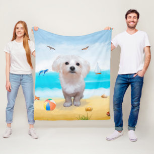 Manta Polar Perro maltés en la playa
