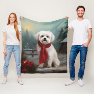 Manta Polar Perro maltés en Navidades de nieve