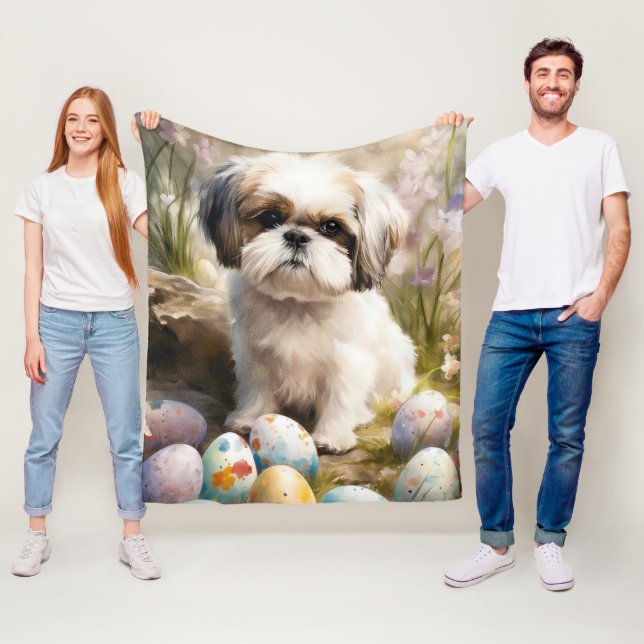 Manta Polar Perro malti tzu con festividad de huevos de Pascua (In situ)