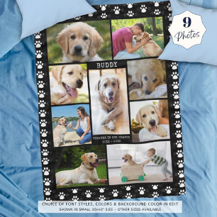 Manta Polar Perro Memorial Collage de fotos Paws Hearts Black