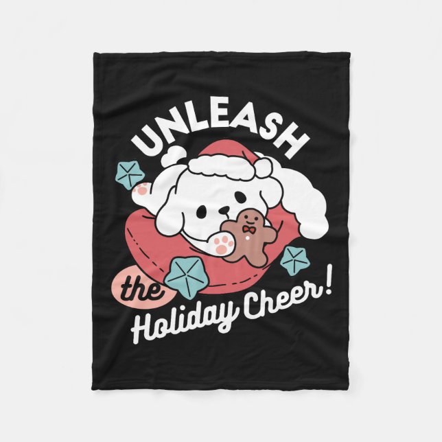 Manta Polar Perro navidad en Sombrero Santa - festividad para  (Anverso)