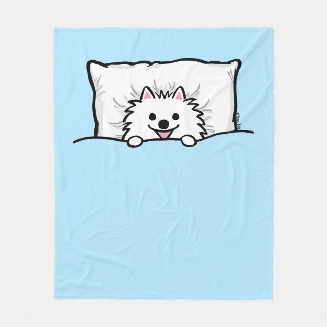 Manta Polar Perro panomerano blanco atrapado en cama (Anverso)