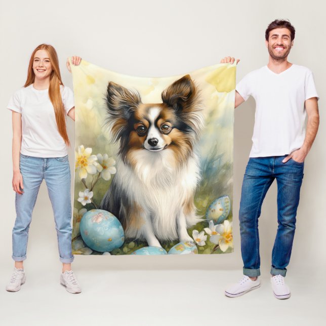 Manta Polar Perro Papillon con festividad de huevos de Pascua (In situ)