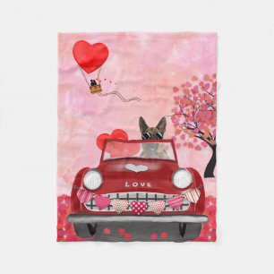 Manta Polar Perro pastor alemán Coche con corazones San Valent