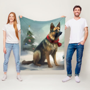 Manta Polar Perro Pastor Alemán en Navidad con Nieve