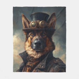 Manta Polar Perro pastor alemán steampunk con sombrero de copa