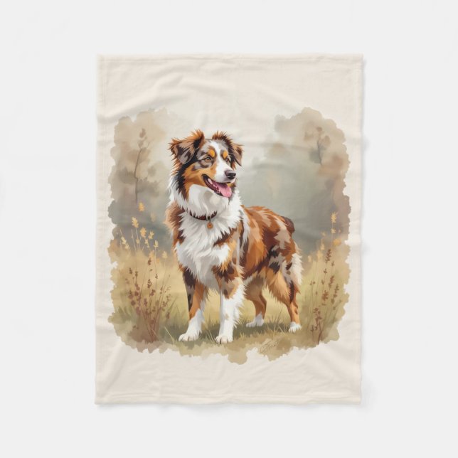 Manta Polar Perro Pastor Australiano Merle Rojo Aussie (Anverso)