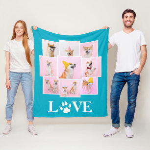 Manta Polar Perro Paw LOVE Collage de fotos personalizado 9