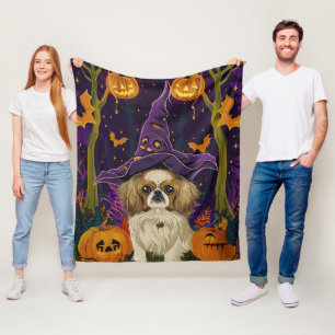 Manta Polar Perro pekinés espeluznante, bruja de Halloween y c