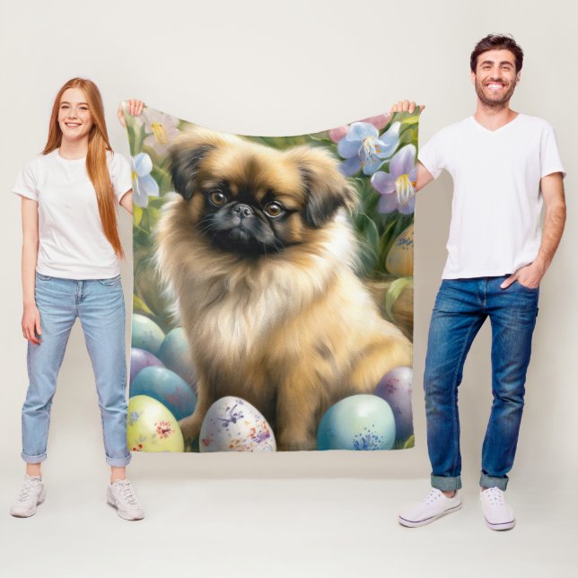 Manta Polar Perro pekingés con festividad de huevos de Pascua (In situ)