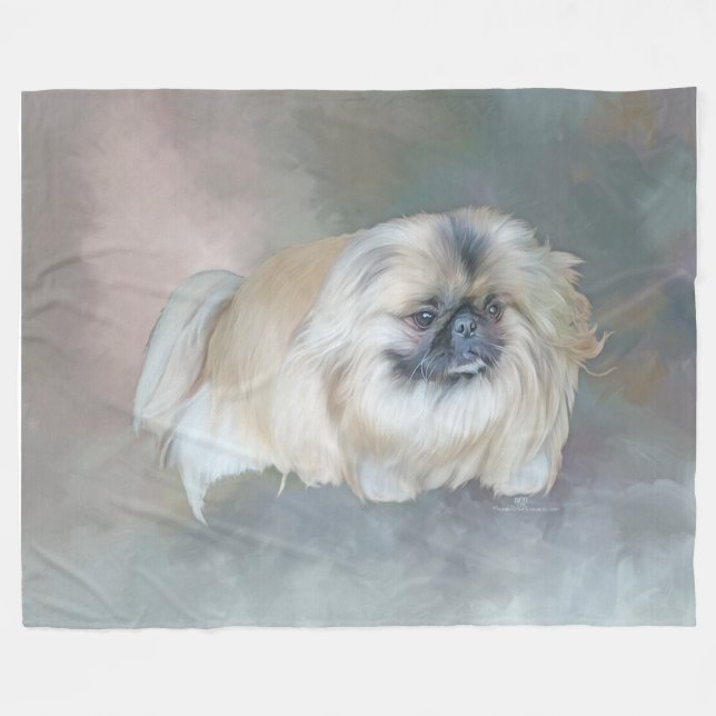 Manta Polar Perro pekingés en Taupe (Frente (Horizontal))