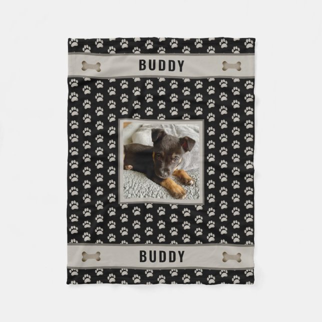 Manta Polar Perro Pet Lover Photo Paw Imprimir Gris Negro (Anverso)