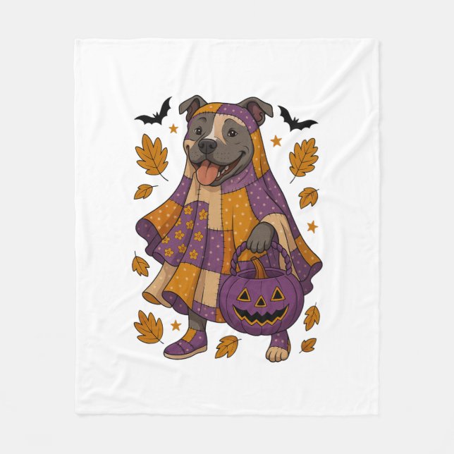 Manta Polar Perro Pitpull Fantasma Halloween (Anverso)