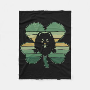 Manta Polar Perro Pomerania Retro Trébol Día de San Patricio M