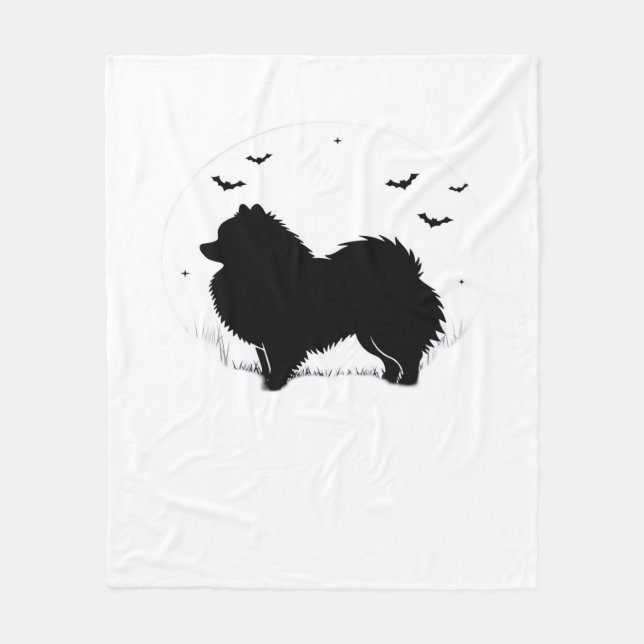 Manta Polar Perro Pomeraniano - Halloween Moon Silhouette Clas (Anverso)