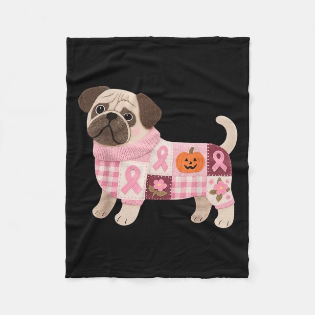 Manta Polar Perro Pug Cinta rosa Cinta de pecho Cúpula Patrón  (Anverso)