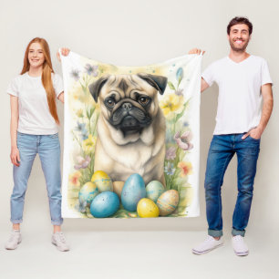 Manta Polar Perro Pug con festividad de huevos de Pascua