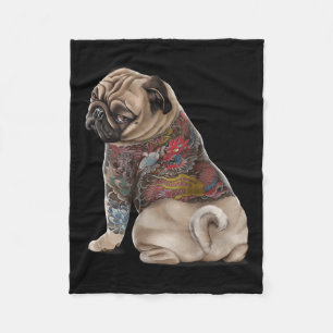 Manta Polar Perro Pug Con Tatuaje Dragón Japonés Tradicional I