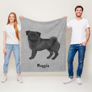Manta Polar Perro Pug de Color de Abrigo Negro con Nombre Pers