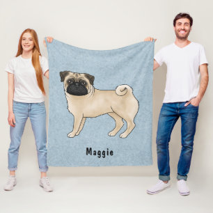 Manta Polar Perro Pug de Color de Capa Cervato con Nombre Pers
