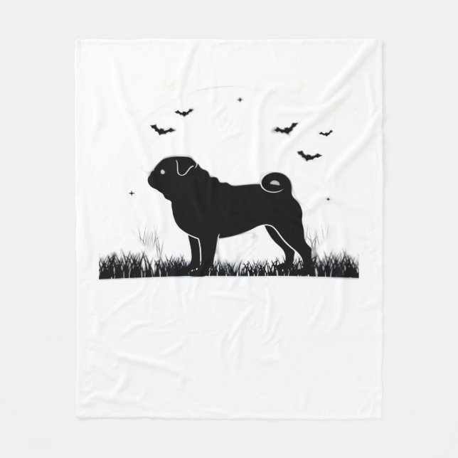 Manta Polar Perro Pug - Halloween Moon Silhouette Classic T-Sh (Anverso)
