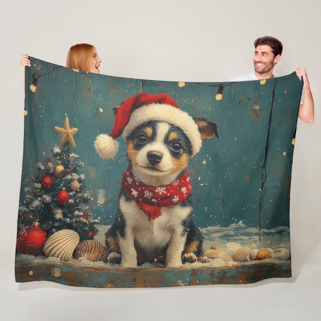 Manta Polar Perro Rat Terrier Navidad Vintage Playa (In situ)