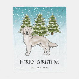 Manta Polar Perro Retriever Dorado Crema Navidad Azul Nevada