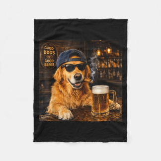 Manta Polar Perro Retriever Dorado Divertido Bebiendo Cerveza 
