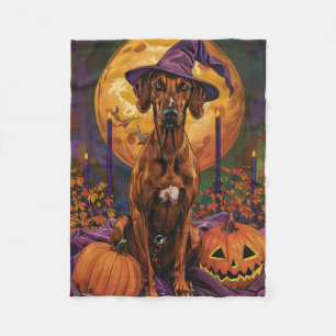 Manta Polar Perro Ridgeback Rodesiano Halloween Bruja Calabaza