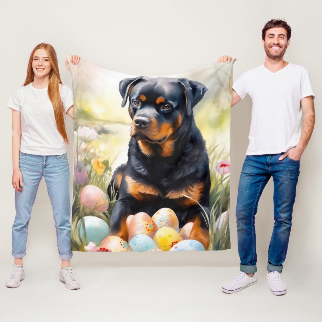 Manta Polar Perro Rottweiler con festividad de huevos de Pascu (In situ)