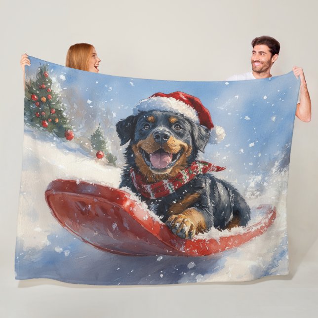 Manta Polar Perro Rottweiler con mangas y Navidades que nieva (In situ)