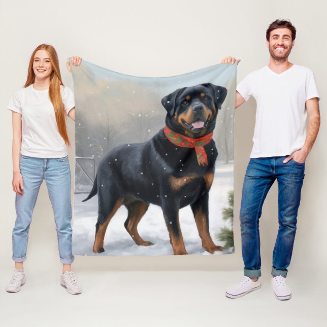 Manta Polar Perro Rottweiler en Navidad con Nieve (In situ)