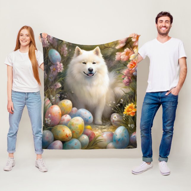 Manta Polar Perro samoyado con festividad de huevos de Pascua (In situ)