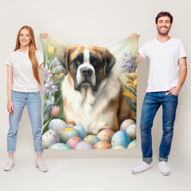 Manta Polar Perro San Bernardo con huevos de Pascua Fiesta  (In situ)