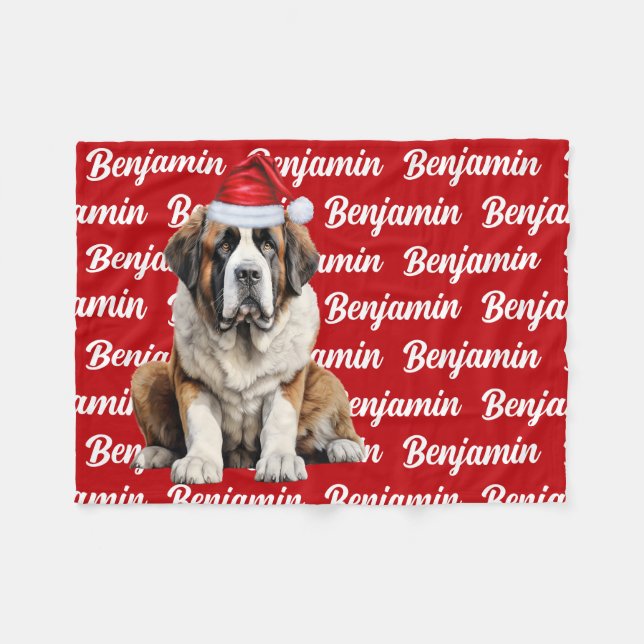 Manta Polar Perro San Bernardo con patrón de nombre Navidad (Frente (Horizontal))