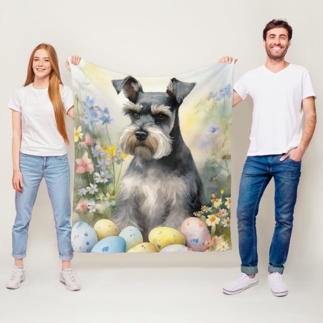 Manta Polar Perro Schnauzer con huevos de Pascua Fiesta  (In situ)