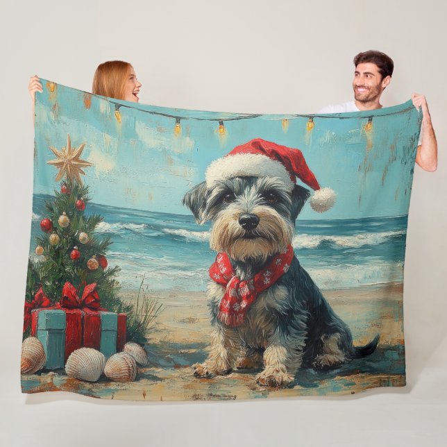 Manta Polar Perro Schnauzer Navidad Playa Vintage (In situ)