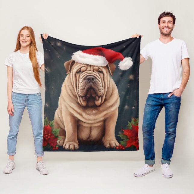 Manta Polar Perro Shar Pei en Navidad de Nieve  (In situ)