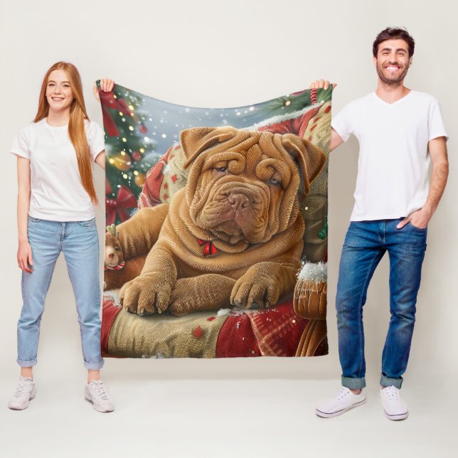 Manta Polar Perro Shar Pei Navidad Festiva (In situ)