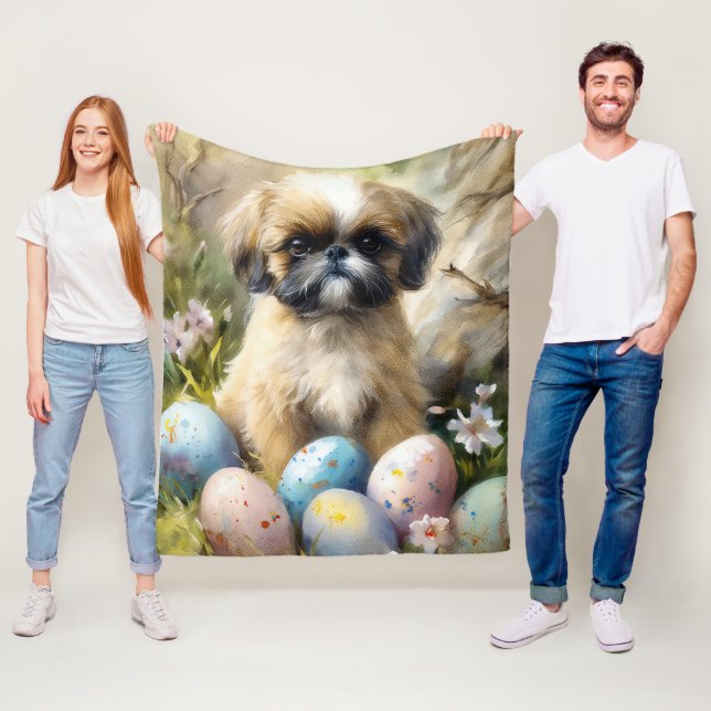 Manta Polar Perro Shih Tzu con festividad de huevos de Pascua (In situ)