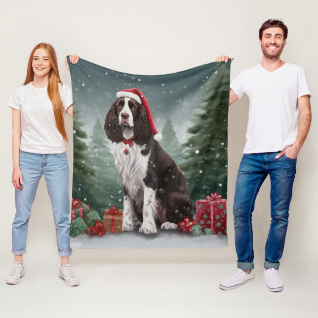 Manta Polar Perro Springer Spaniel en la Navidad de la Nieve (In situ)