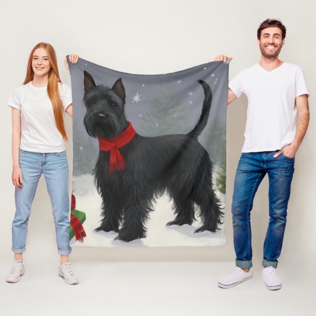 Manta Polar Perro Terrier Escocés en Navidad con Nieve (In situ)