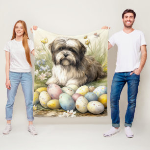 Manta Polar Perro Terrier Tibetano con huevos de Pascua