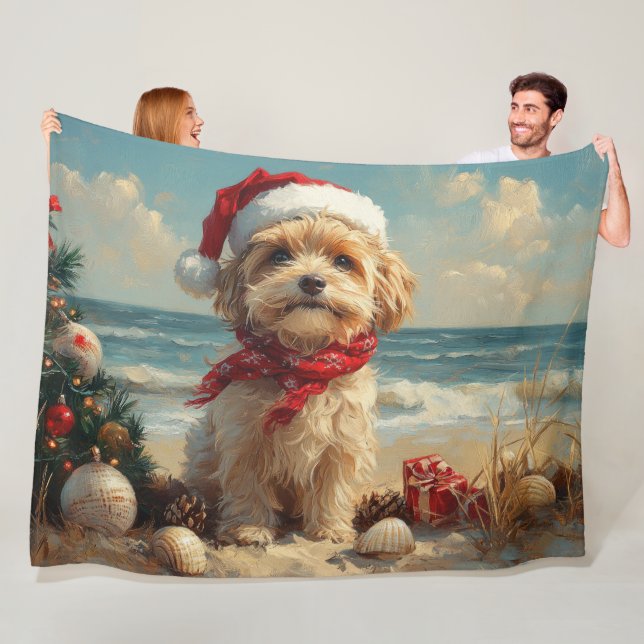 Manta Polar Perro Terrier Tibetano Navidad Vintage Playa (In situ)