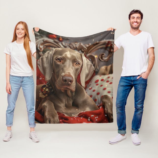 Manta Polar Perro Weimaraner Navidad Festiva (In situ)