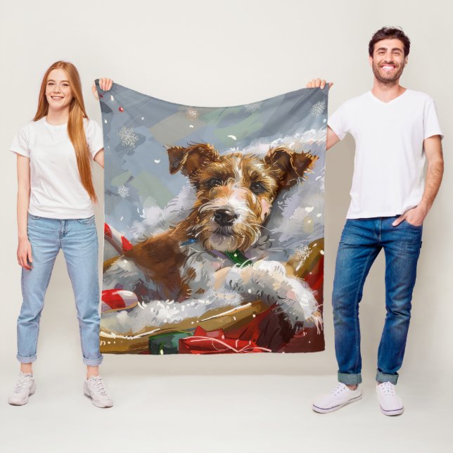 Manta Polar Perro Wire Fox Terrier Navidad Festiva (In situ)