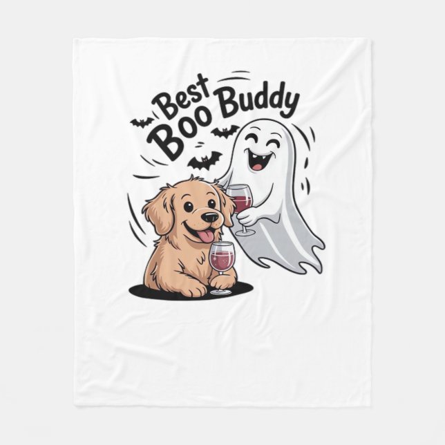 Manta Polar Perro y fantasma bebiendo vino. Camiseta clásica (Anverso)