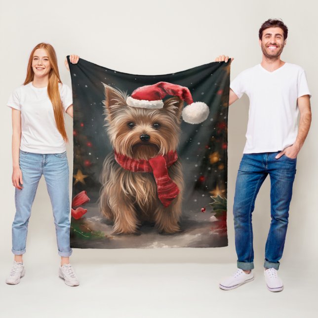 Manta Polar Perro Yorkshire Terrier en Navidad con Nieve (In situ)