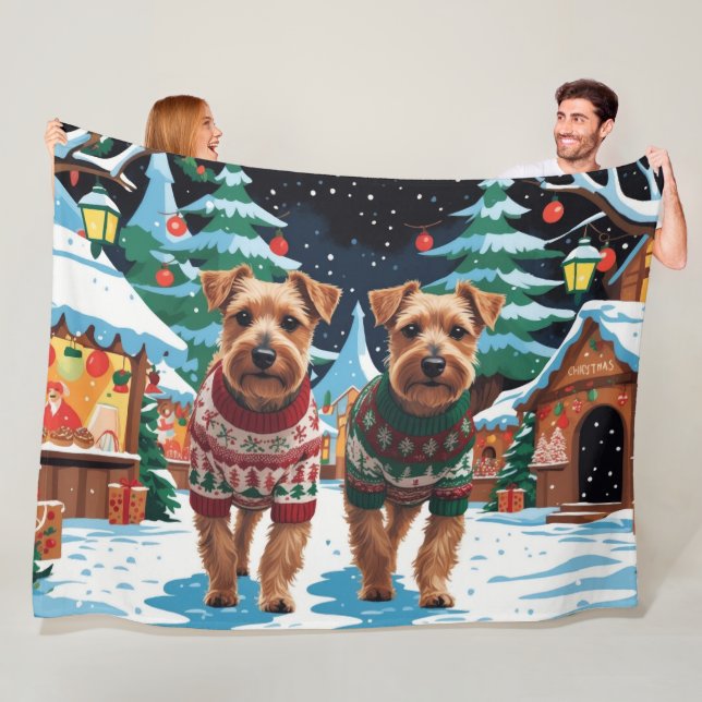 Manta Polar Perros Biewer Terrier Navidad Nieve Fiesta (In situ)