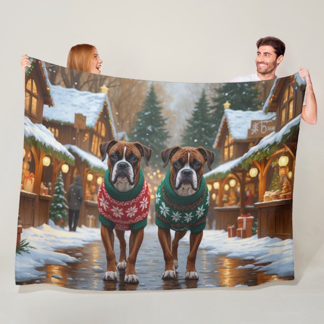 Manta Polar Perros Boxer Navidad Nieve Fiesta  (In situ)